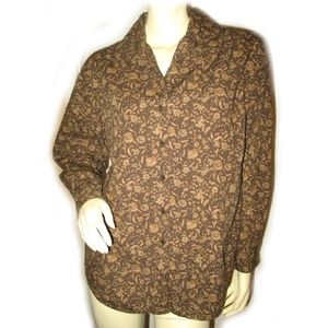 Vintage Y2K Gap Long Sleeve Button Up Shirt Top S Brown Floral Grannycore Preppy